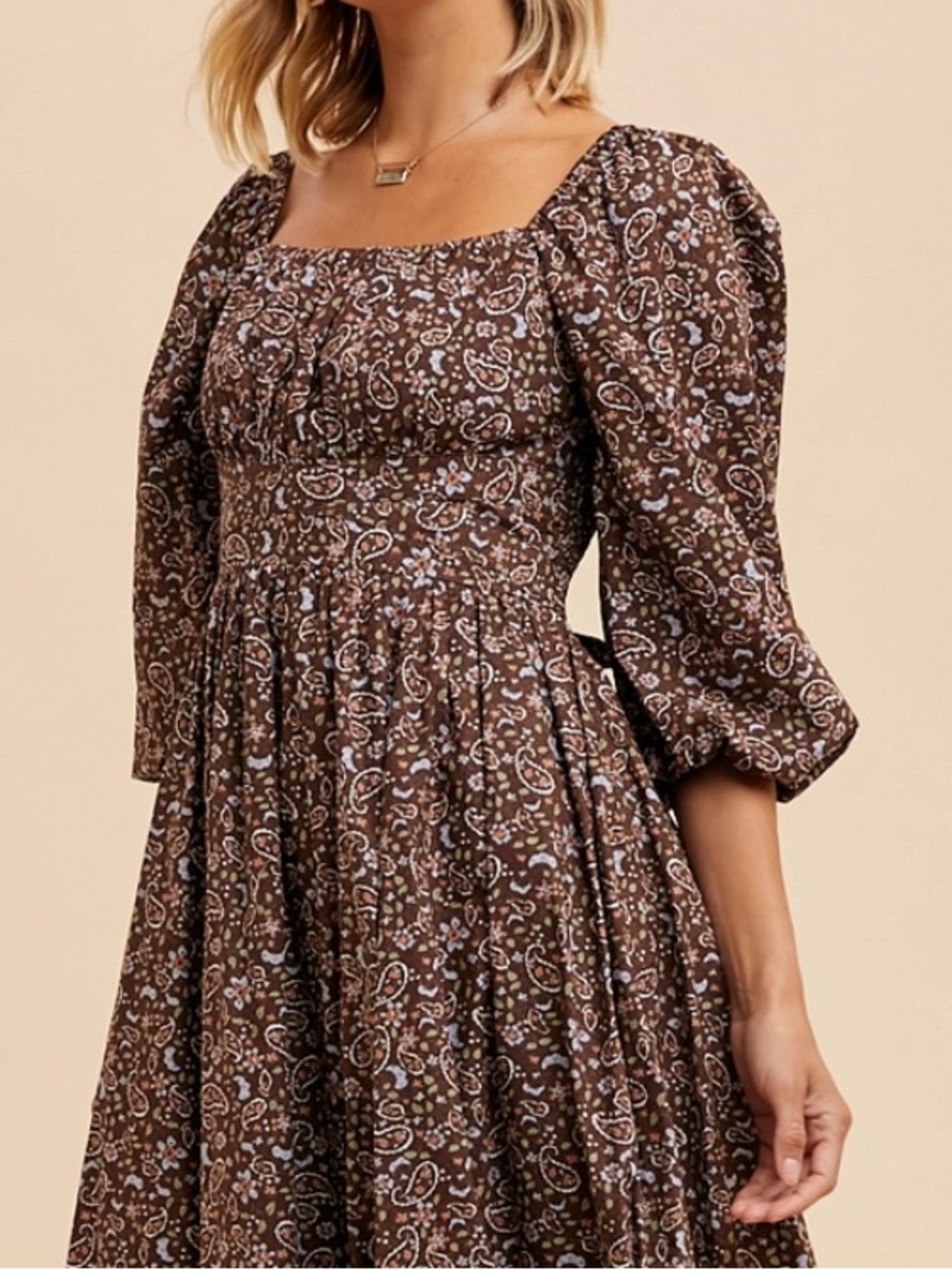 In Loom Floral Paisley Dress in in Brown Sz L - Picture 3 of 8